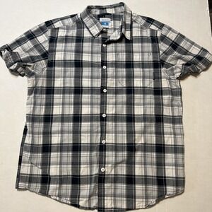 Columbia Sportswear Short Sleeve Button Up Black Gray White Plaid Men's Large